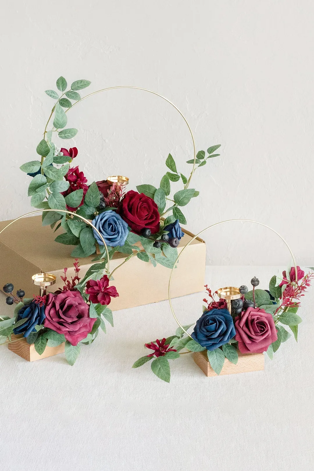 Wreath Hoop Centerpiece Set in Burgundy & Navy