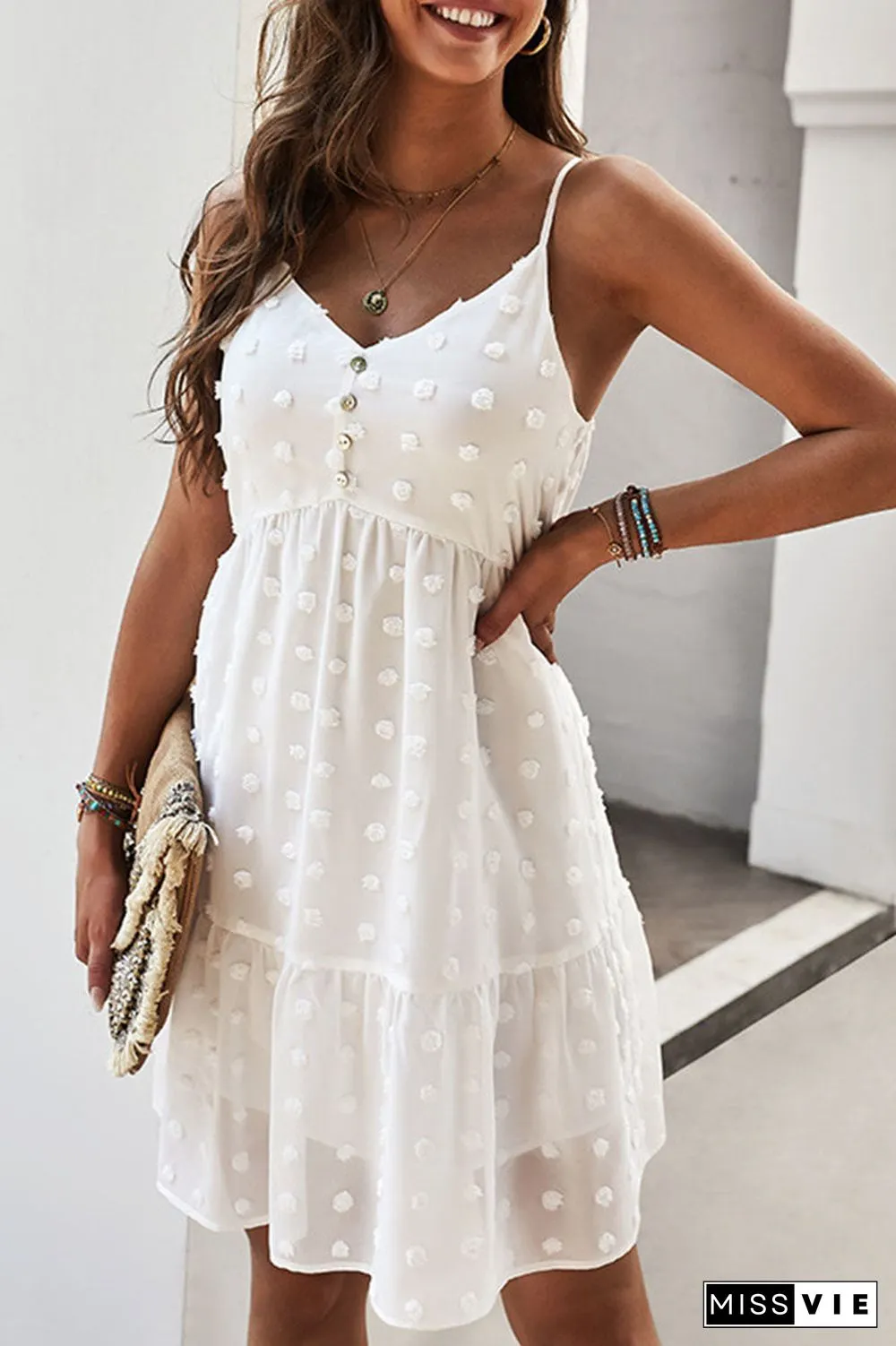 Fashion Street Solid V Neck A Line Mini Dresses(4 Colors)