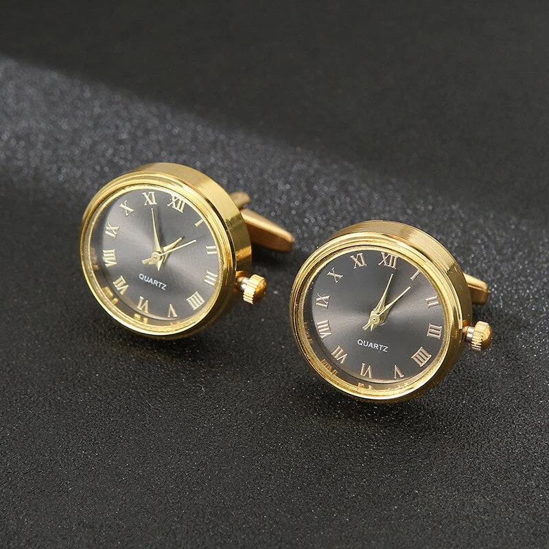 Men's Luxury Watches Cufflinks Classic French Business Shirt Accessories Fashion Rotating Clock Gold Cuff Link Anniversary Gifts