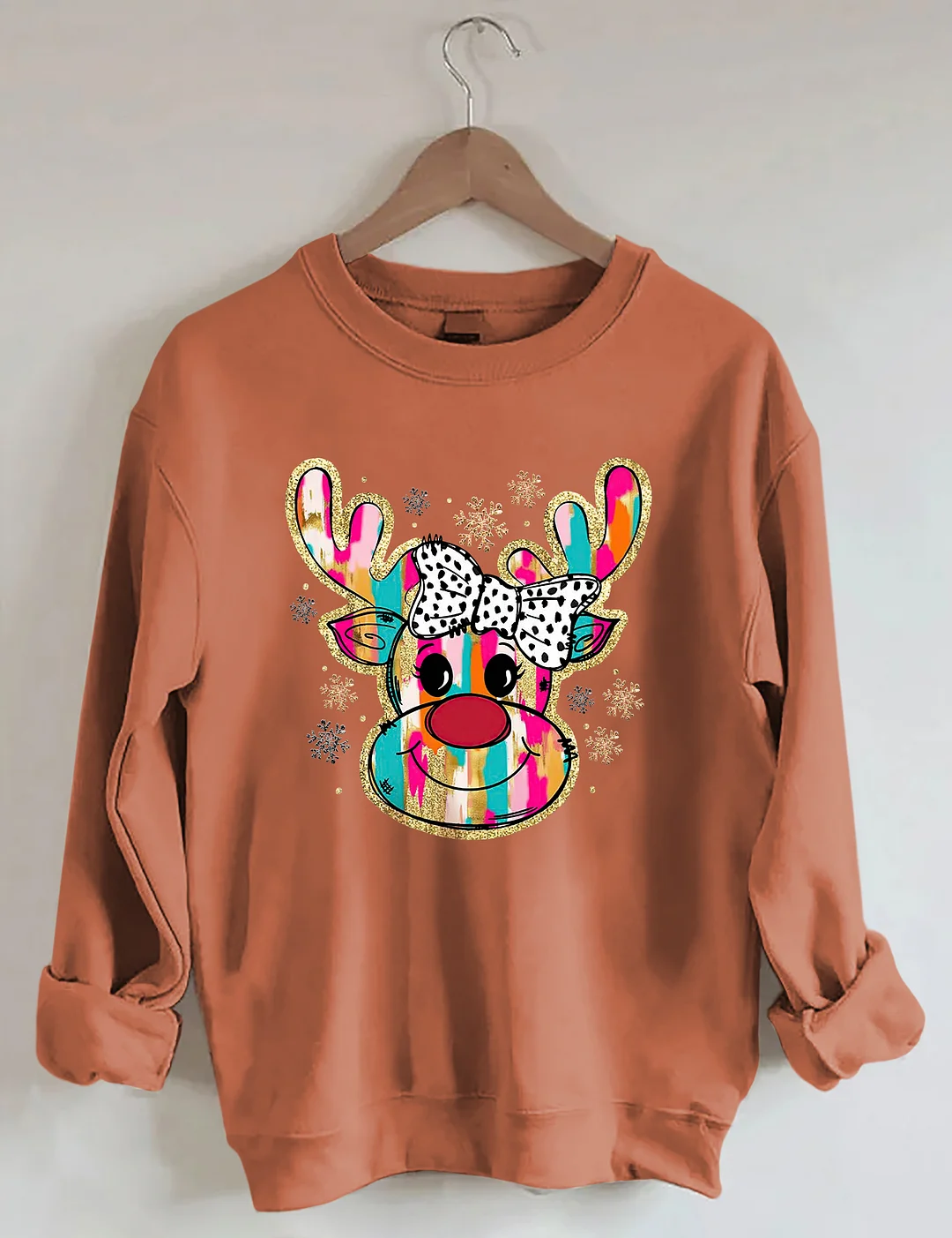 Colorful Glitter Christmas Reindeer Sweatshirt
