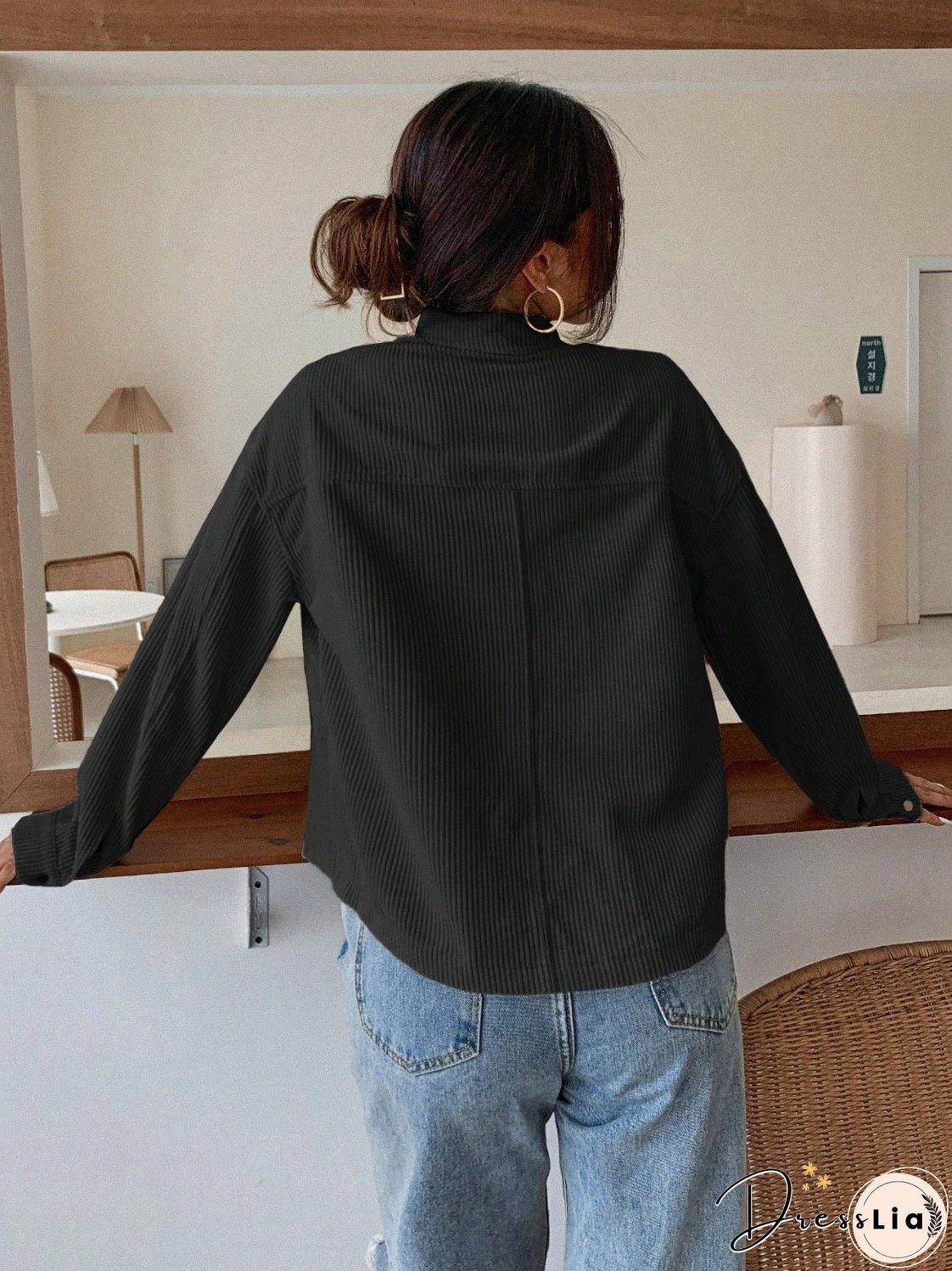 Honey Pocketed Collared Neck Snap Down Jacket