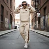 Men's Vintage Beige And Brown Waffle Quilted Plaid Pocket Hoodie And Sweatpants Jogger Set by Inlyline