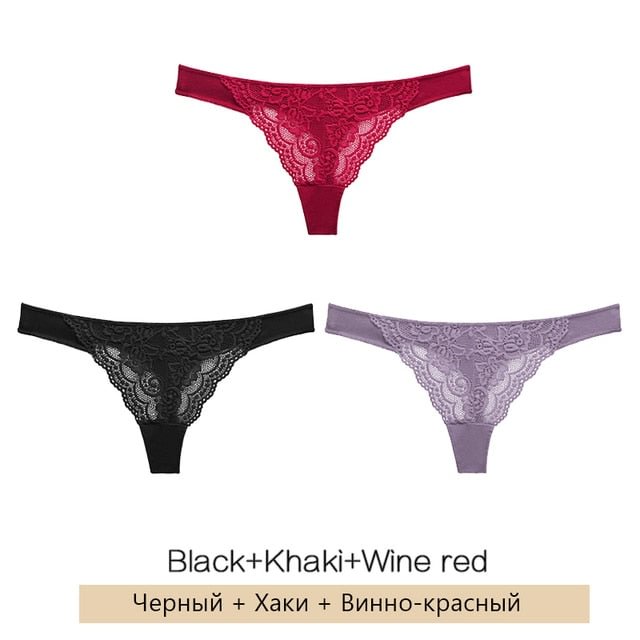 3PCS/Set Sexy Lace Panties Women Low-waist Underwear Women's Thong Female G String Breathable Lingerie Temptation Intimates M-XL