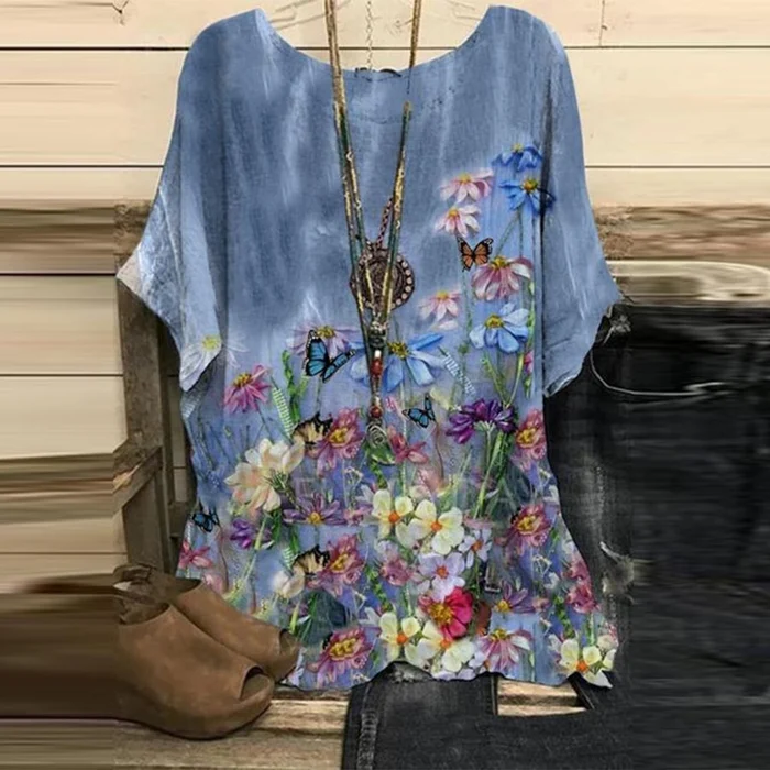 Floral Print Women's Casual Loose T-shirt