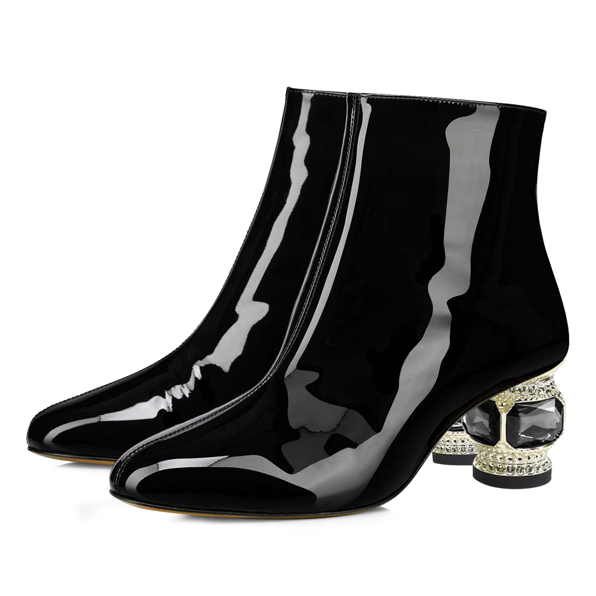 Black Pointed Toe Decorative Heel Side-Zip Elegant Ankle Boots Nicepairs