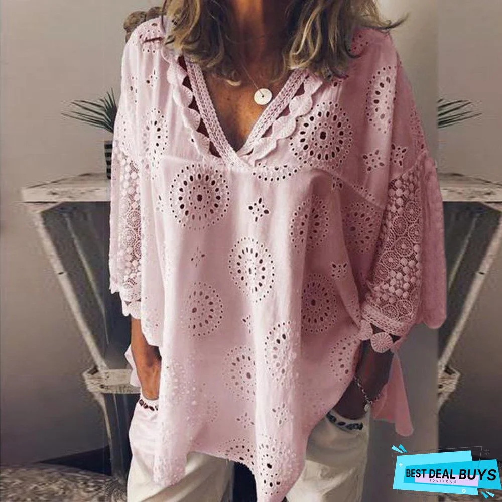 Women blouse Hollow Out Lace Patchwork tops women plus size Tops