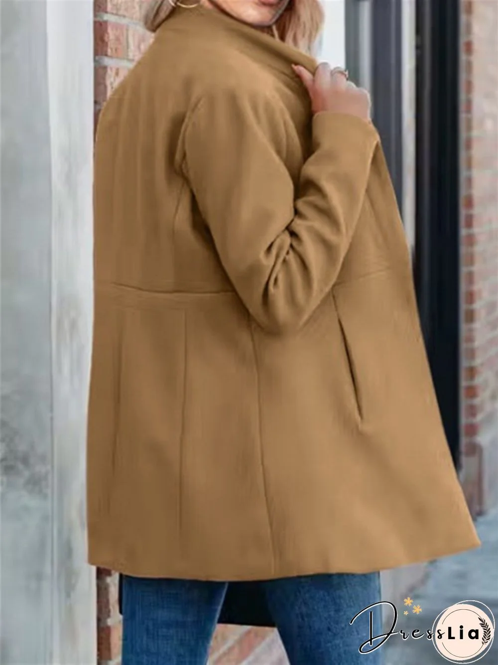 Solid Color Slim Long Sleeve Pocket Ladies Coat