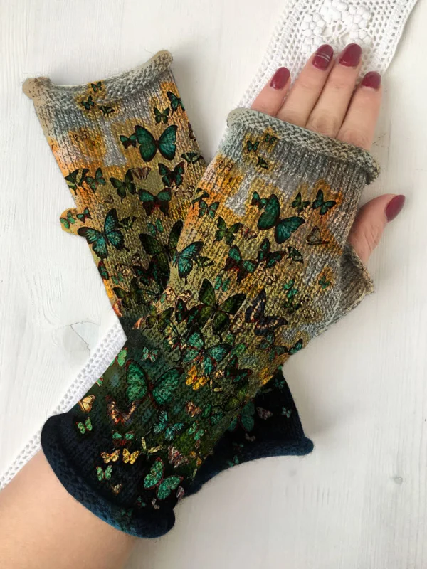 （Ship within 24 hours）Butterfly vintage print fingerless gloves