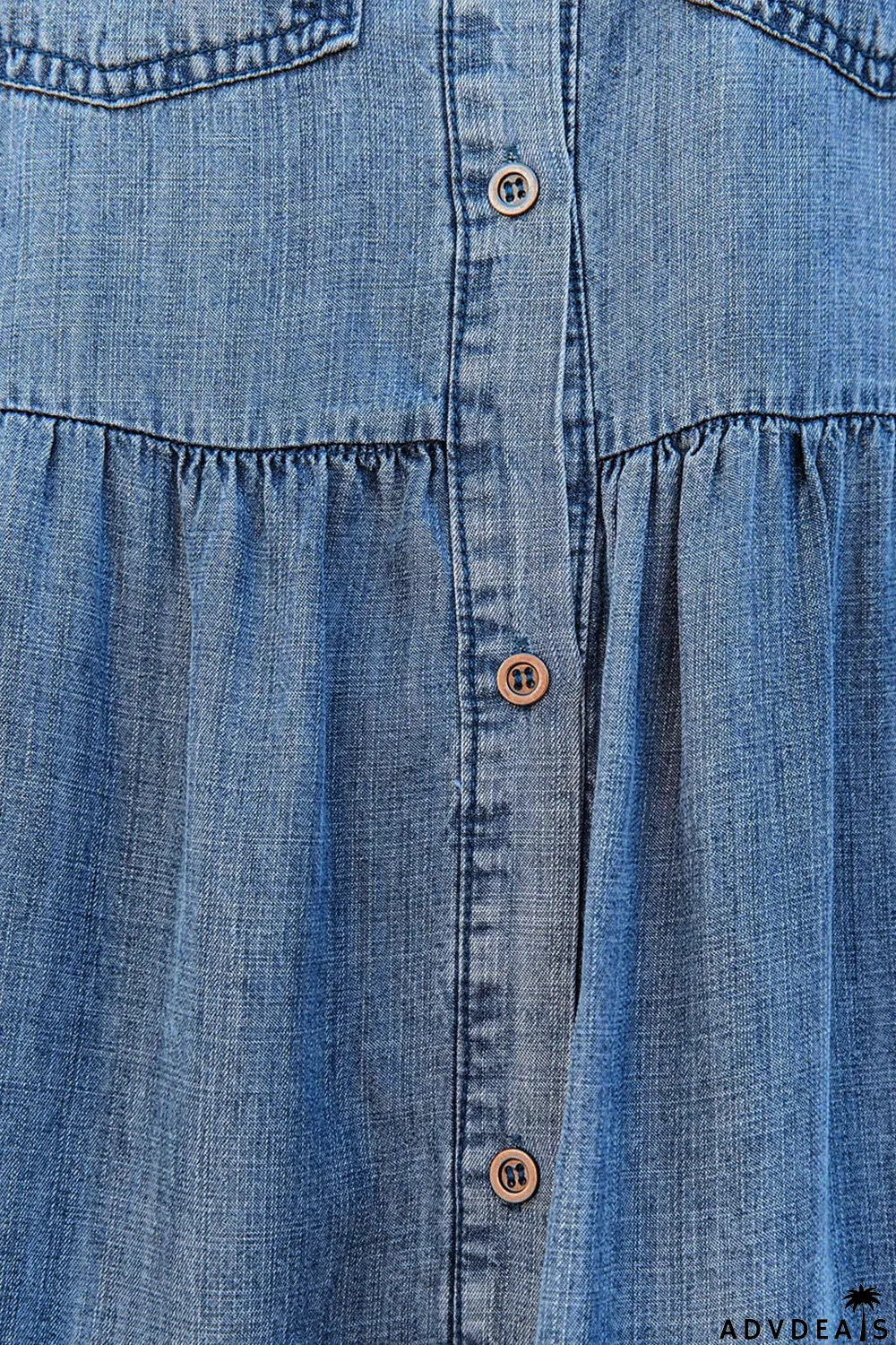 Sky Blue Flap Pockets Button up Sleeveless Denim Dress