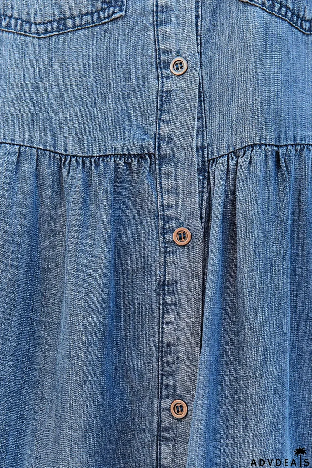 Sky Blue Flap Pockets Button up Sleeveless Denim Dress