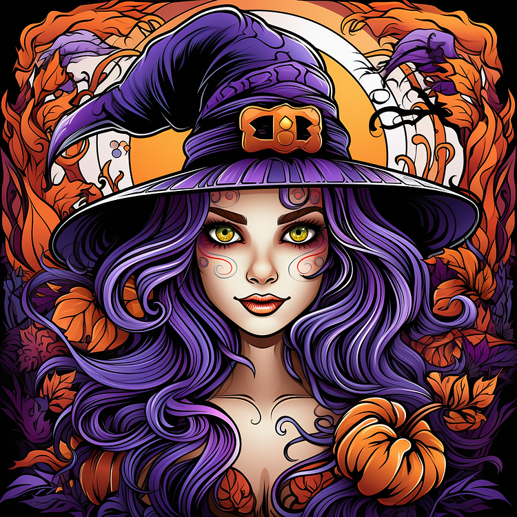Halloween Witch And Cat 40*40CM(Canvas) Diamond Painting gbfke