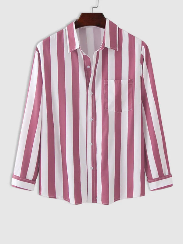 Men's Striped Casual Shirt with Lapel Collar