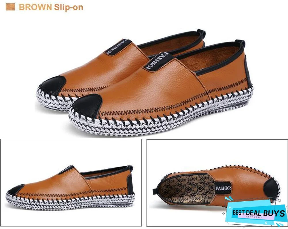 Men Breathable Comfortable Split Leather Men Loafers Flats Casual Shoes