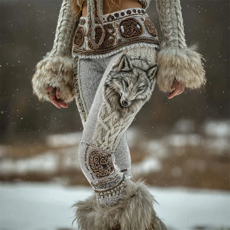 Fuzzy Wolf Viking Celt Knot Chunky Cozy Leggings