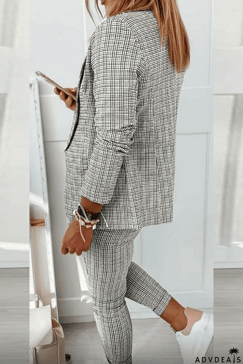 Casual Street Plaid Patchwork Turndown Collar Long Sleeve Two Pieces