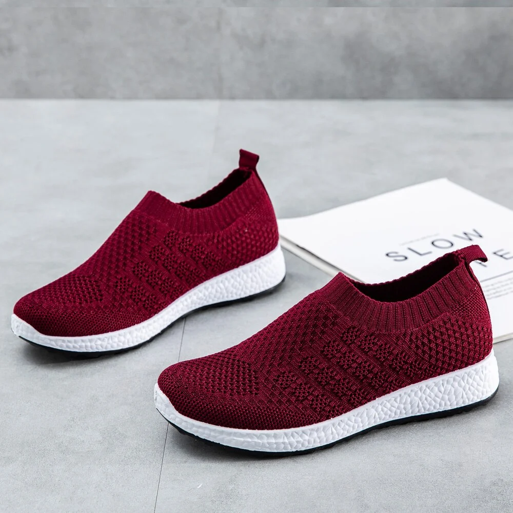 Women Shoes Knitting Sock Sneakers Women Spring Summer Slip On Flat Shoes Women Plus Size Loafers Flats Walking shoes female