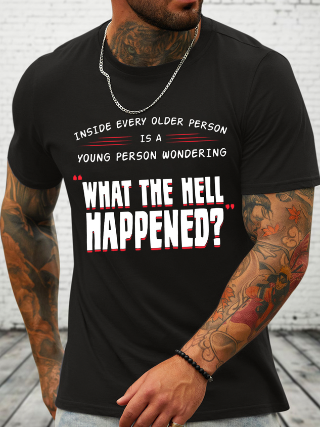 Cotton Funny Word What The Hell Happened? Crew Neck Casual T-Shirt socialshop