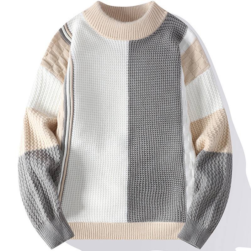 Dekziv fall 2025 fashion trend Fashion O-Neck Knitted Spliced All-match Sweaters Men's Clothing 2025 Autumn Winter New Loose Casual Pullovers Young Style Tops