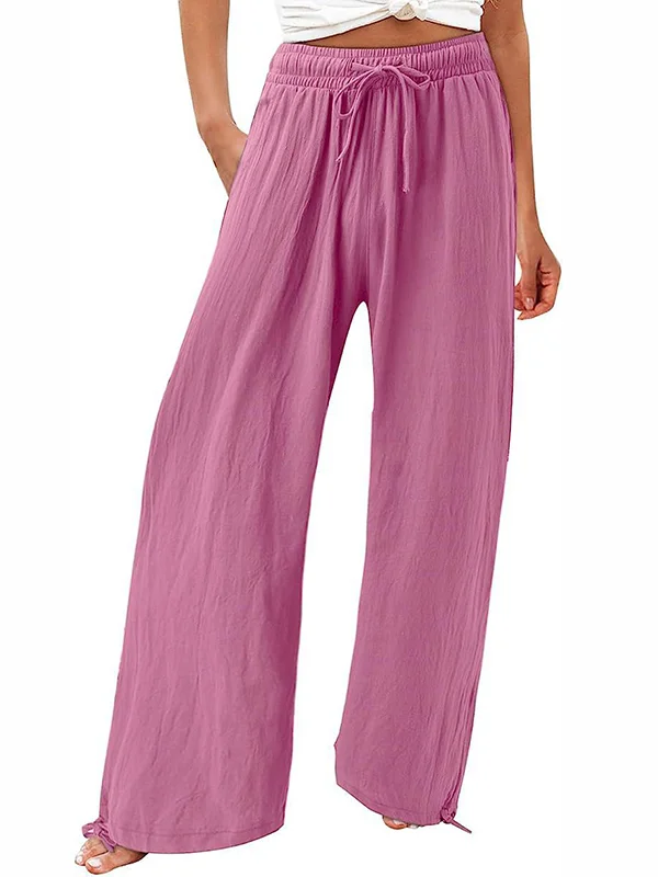 Solid Color Elasticity Drawstring Wide Leg Loose Trousers Pants
