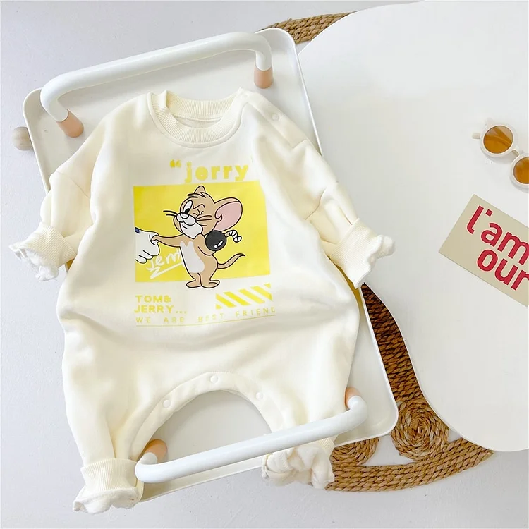 Baby Boy/Girl Jerry and Tom Pattern Long Sleeve Fluff Romper
