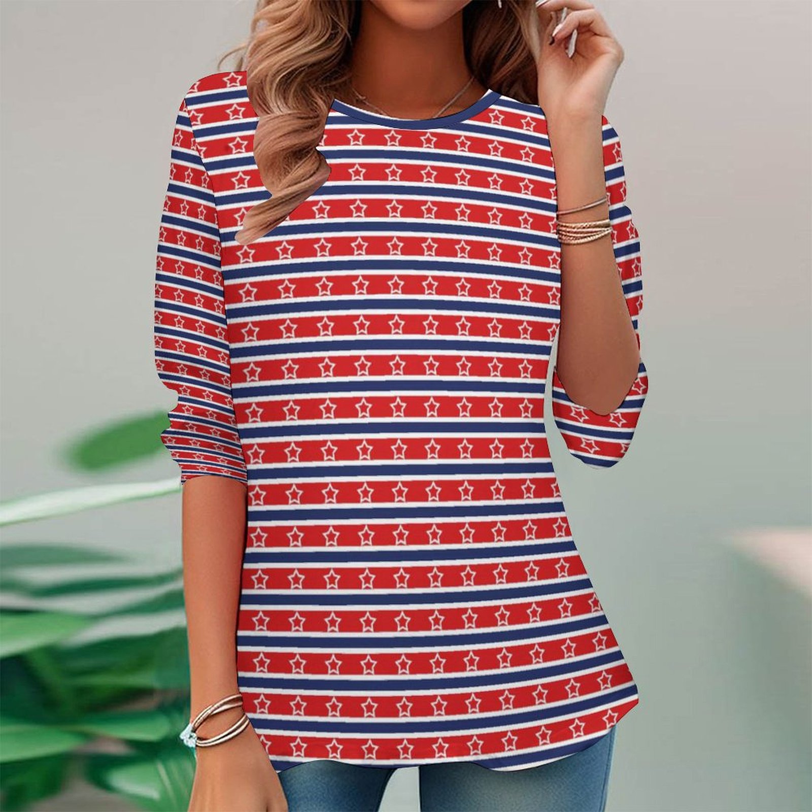 Women Long Sleeve V-neck Graphic Floral Printed Top
