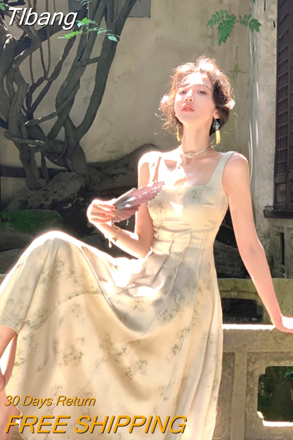 Tlbang Midi Dresses for Women 2023 Summer New Korean Elegant Satin Vestido Wedding Evening Party Prom Clothes Female Dress Robe