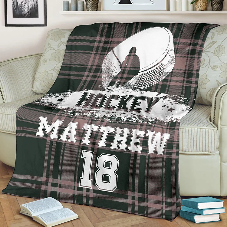Hockey Blanket, Red Hockey Blanket Check Pattern Teen Hockey Pleyer Sherpa Blanket | BKKid562