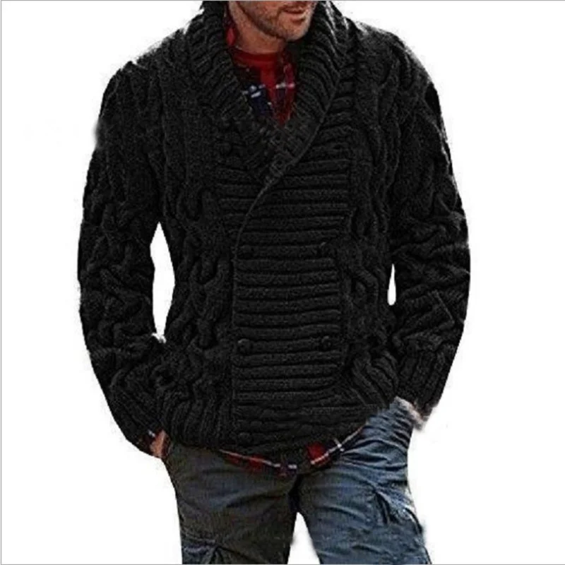 Wongn Wongn New Men's V-Neck Double Breasted Thick Knit Cardigan Sweater