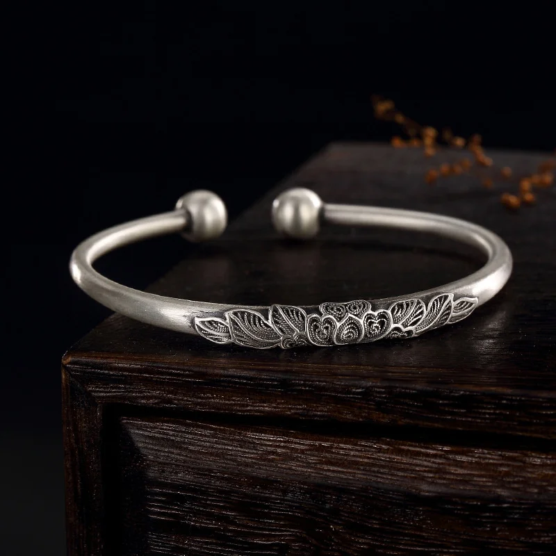 925 Silver Peony Matte Bracelet