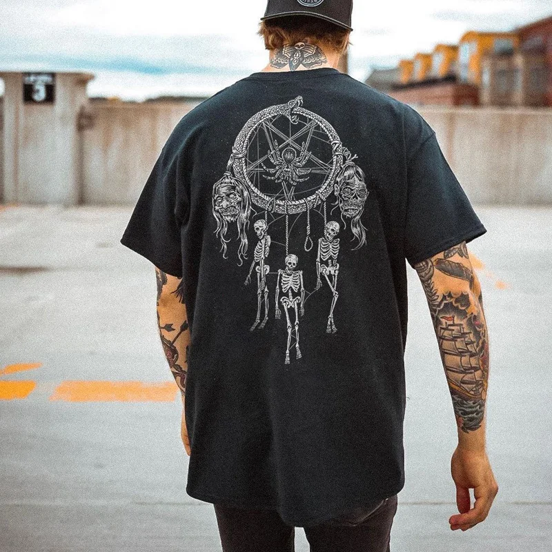 Spider skeleton print loose T-shirt designer - Krazyskull