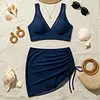 High-Waisted Ruched Skirt Bikini Set with Mesh Panel, 100% Swimwear for Beach Vacation by Inlyline