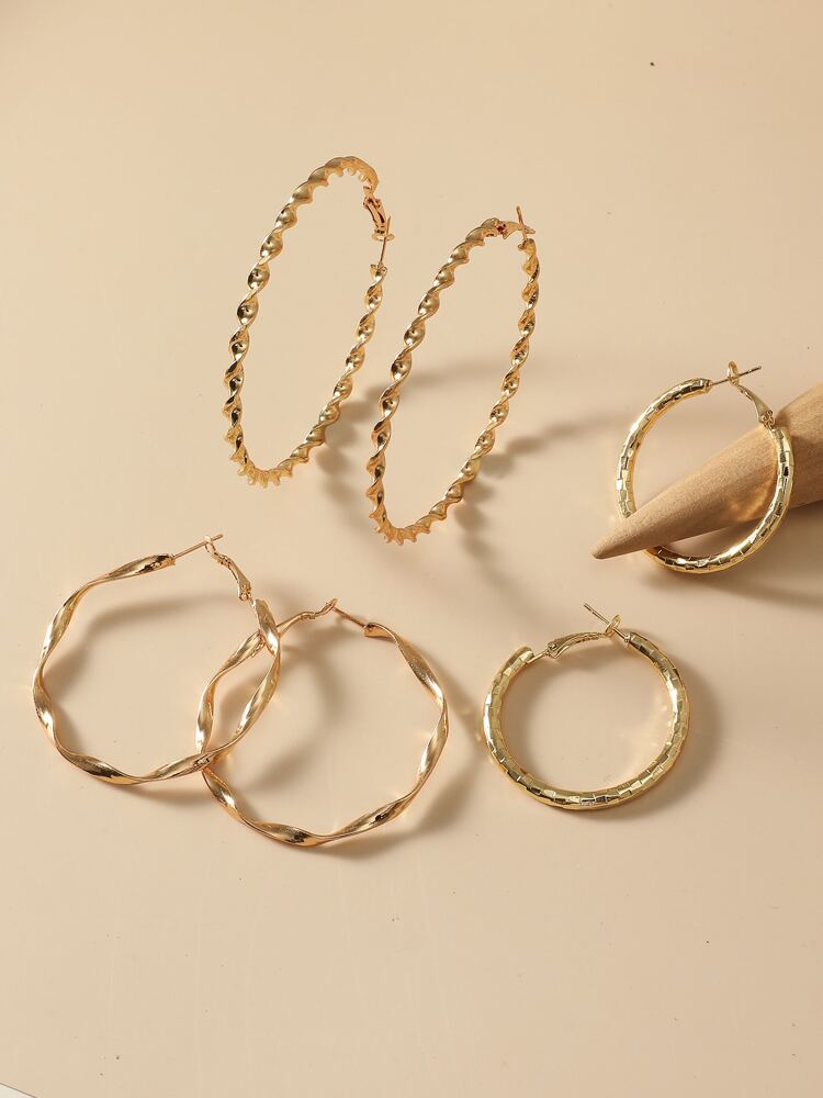 3pairs Twist Hoop Earrings Set