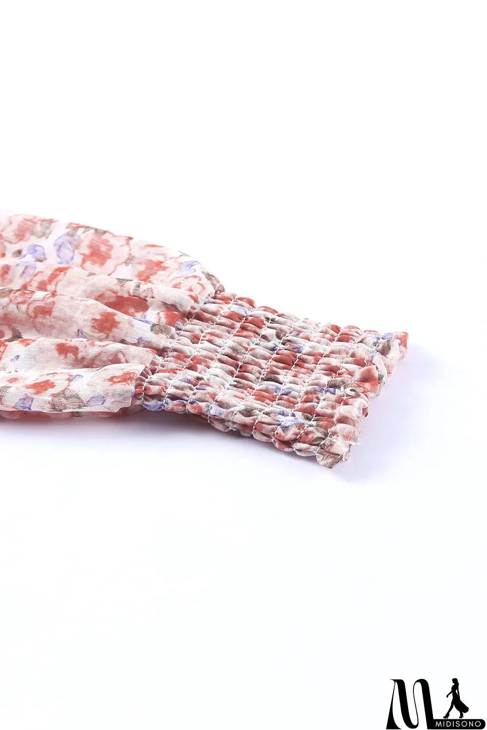 MidiSono - Red Shirred High Waist Floral Mini Dress