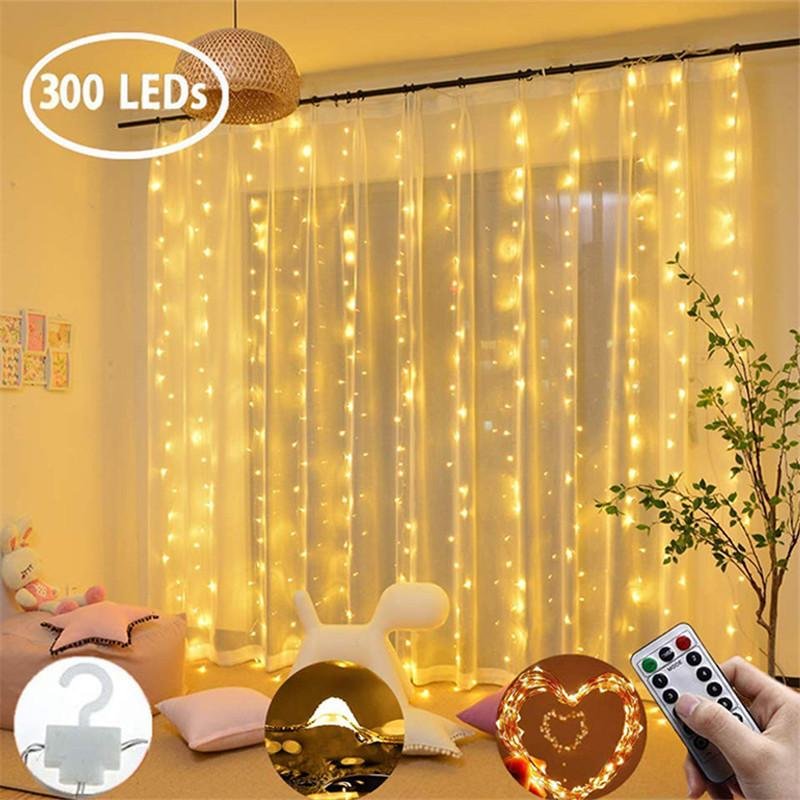 3M LED Fairy String Lights Remote Control USB New Year Garland Curtain Lamp Holiday Decoration For Home Bedroom Window、14413221362536236236、sdecorshop