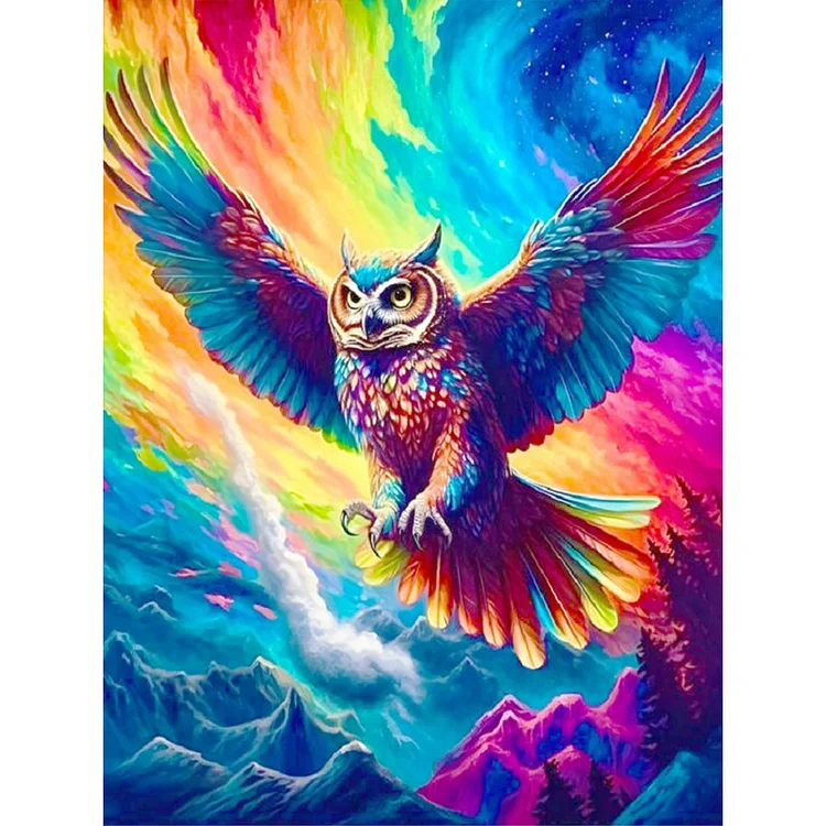 Full Round Diamond Painting - Soaring Colorful Owl 30*40CM