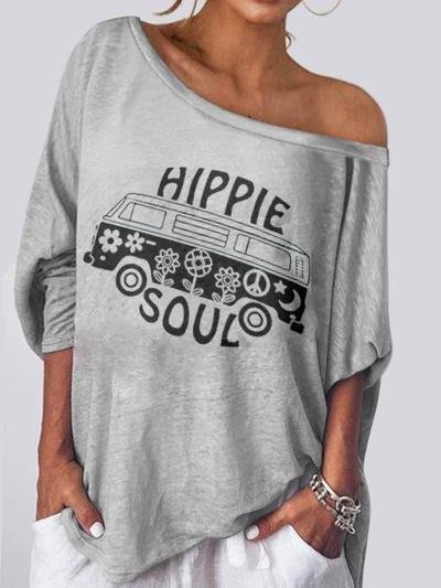 Car Print Middle-Sleeve Casual T-Shirt