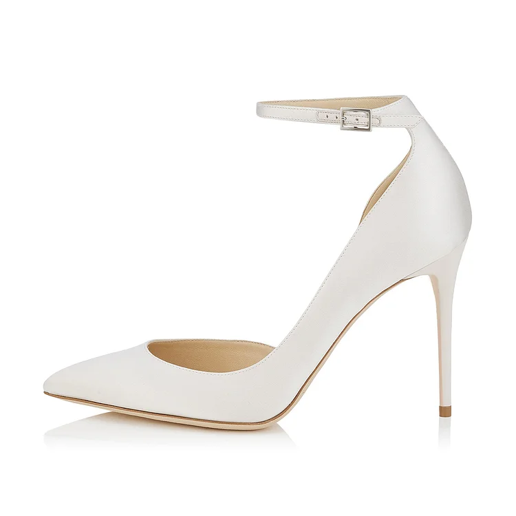 White D'orsay Stiletto Heel Ankle Strap Pumps Vdcoo