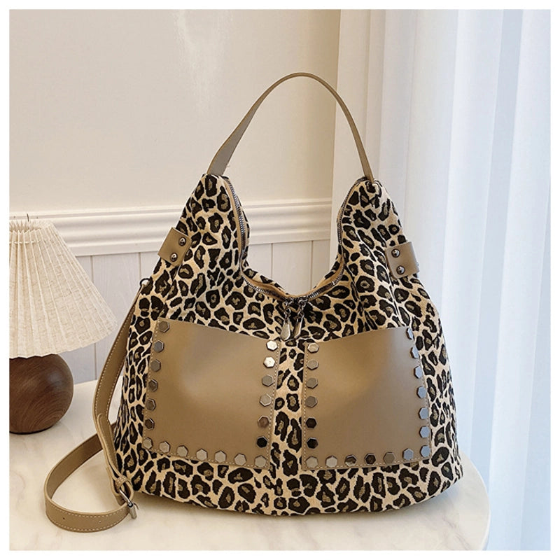 New Arrival Women's Leopard-Print Shoulder Bag 2024 Autumn New Large Capacity Totes Work Commuter Messenger Bag