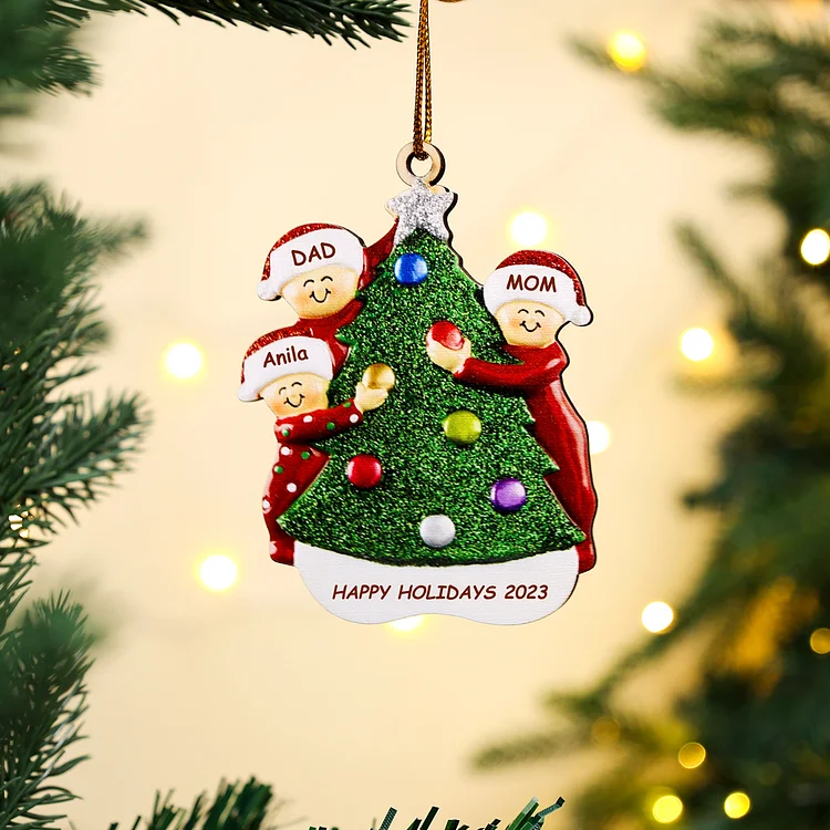 3 Names - Personalized Wooden Christmas Ornaments Custom Text & Name Xmas Pendant Gifts for Family