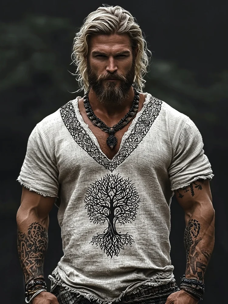 Men's Viking Tribal Celtic Knot Tree Of Life Odin Vintage Print T-shirt / Rvogue / Rvogue