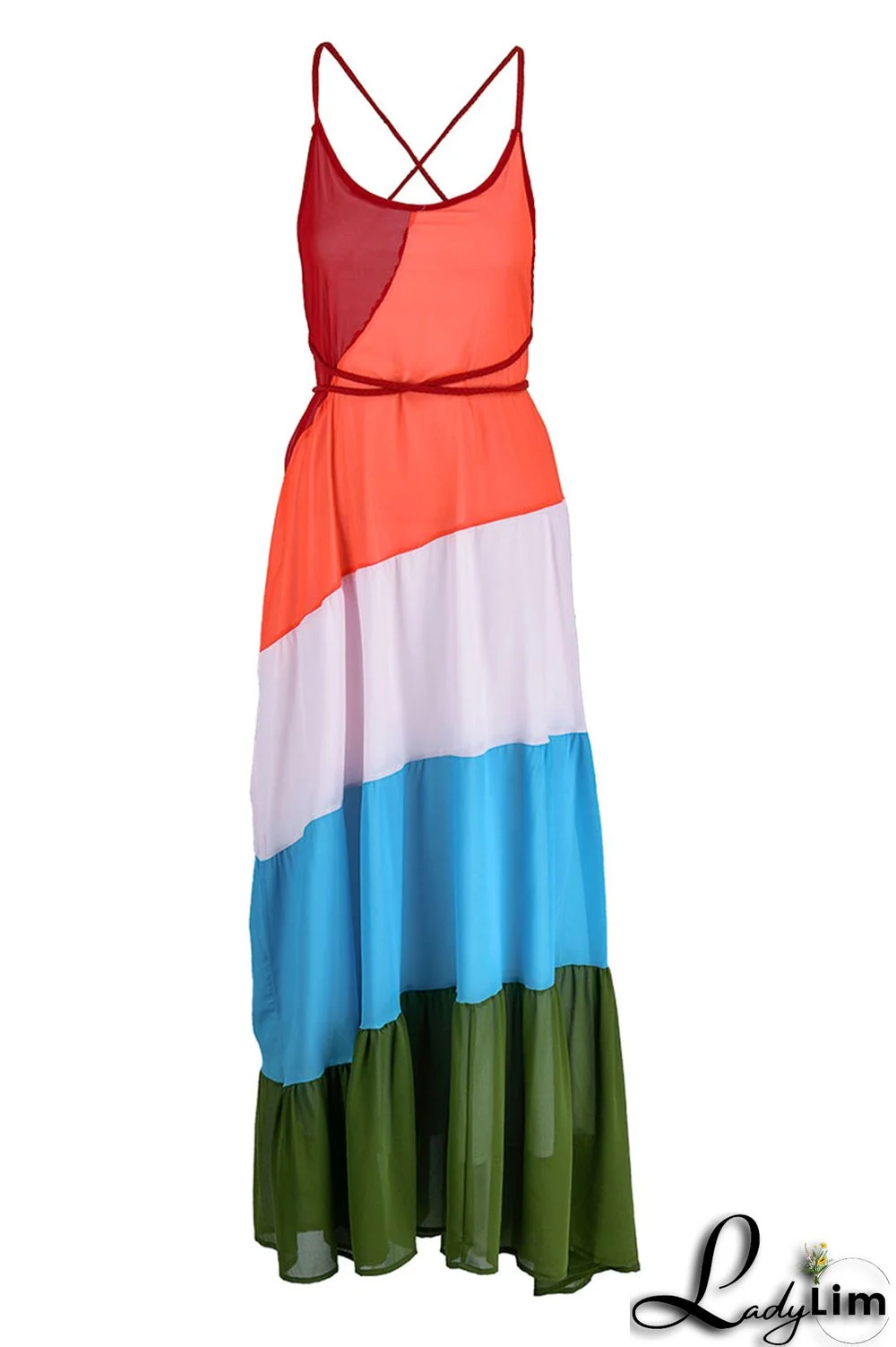 Orange Sexy Print Patchwork Backless Straight Dresses