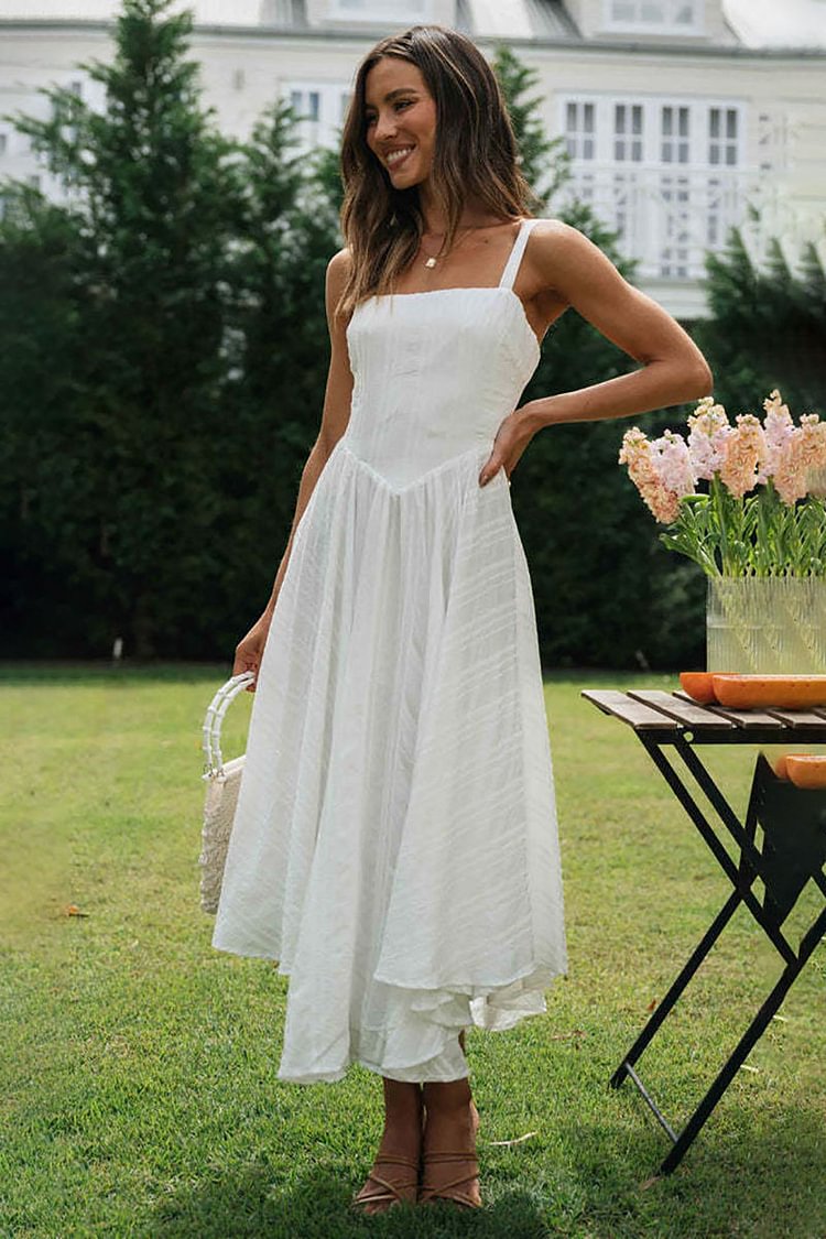 Striped Sleeveless Irregular Flowy Hem Midi Dresses