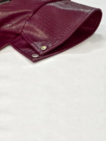 Women's Patchwork Fur Jacket, Crocodile Texture Sleeves, Zipper Design, Casual Biker Style, All Seasons Wear, Stylish & Luxurious Look