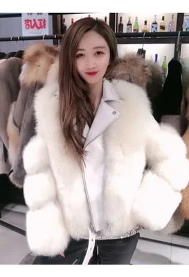 Office Lady Faux Fox Fur 2021 Winter New Fashion Women Short Zipper Jacket Female Stitching Model One Fur Parkas Overcoat