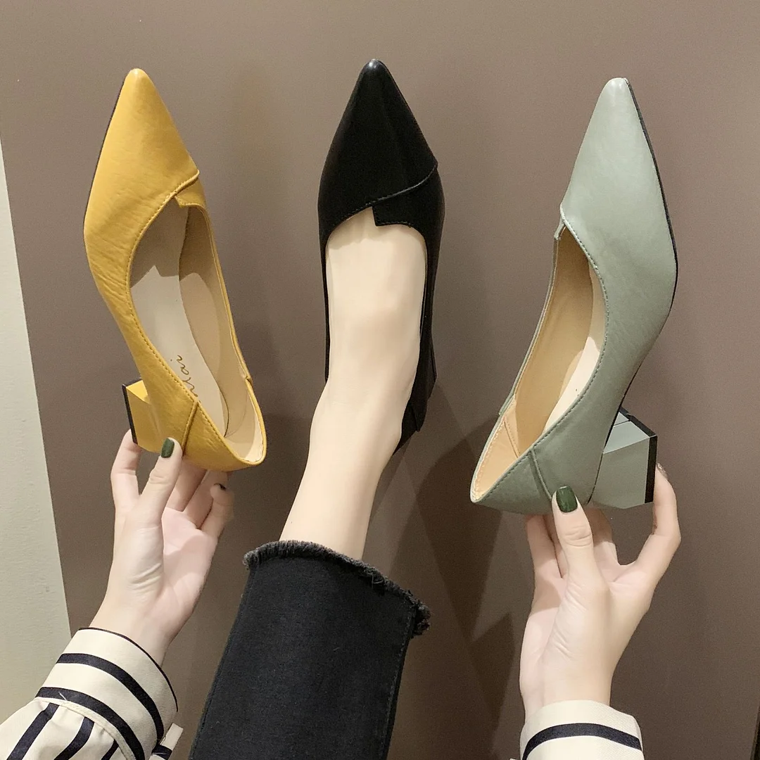 Breakj Breakj Korean Version Of Thick Heel High-Heeled Single-Shoe Women's Pointed Professional Shoes Black Heel Shoes To Work Shoes