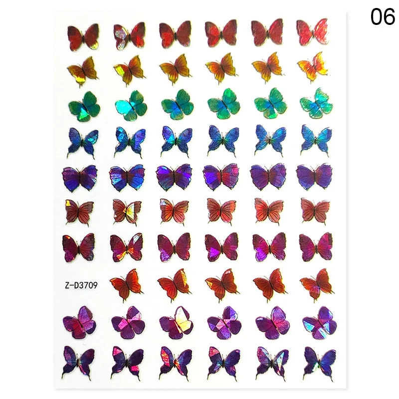 1PC 3D Butterfly Nail Sticker Spring Flower Leaves Alphabet Valentines's Day Transfer Foil Slider Nail Art Decoration Manicures