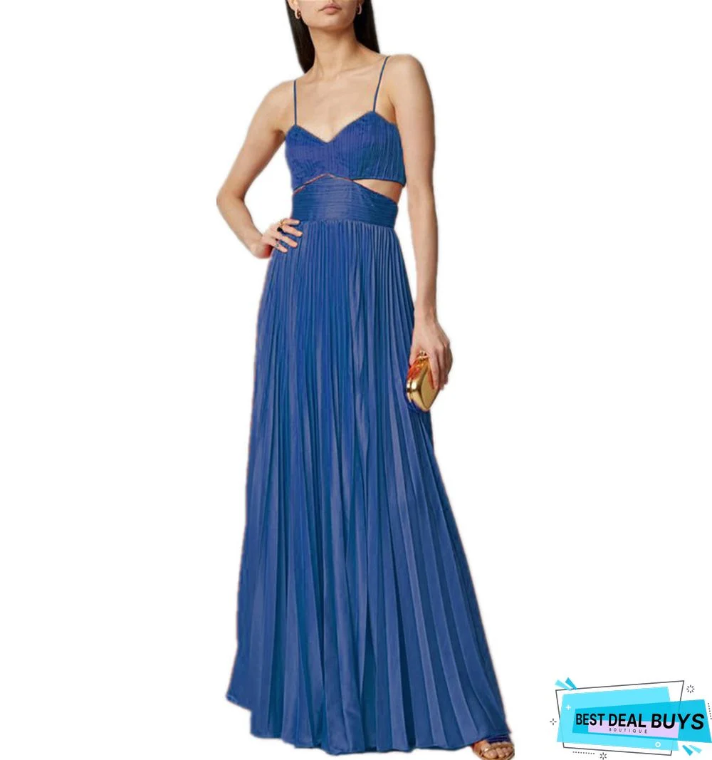 Halter Belt Backless Solid Color Strapless Dress