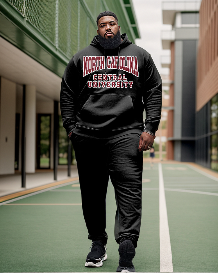 Men's Plus Size North Carolina Central University Style Hoodie and Sweatpants Two Piece Set