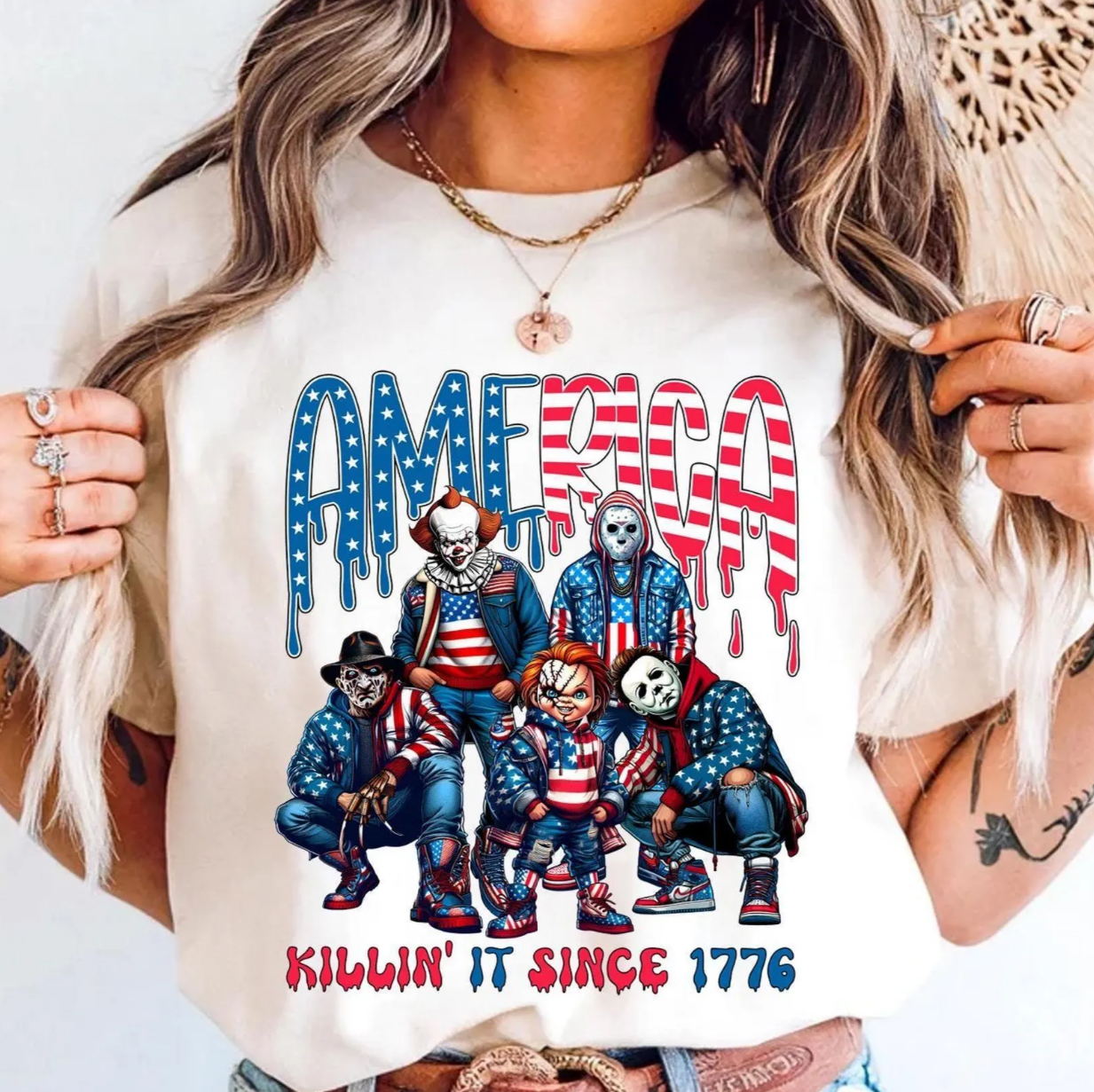 Loveyoufancy America Killing It Since 1776 Shirt, Horror Movie 4th Of July Shirt, Thug Life Tee