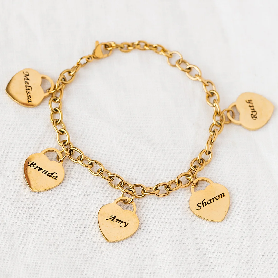 Vangogifts Custom 1-10 Names Heart Ring Bracelet Best Gift for Mom Wife Girlfriend Family